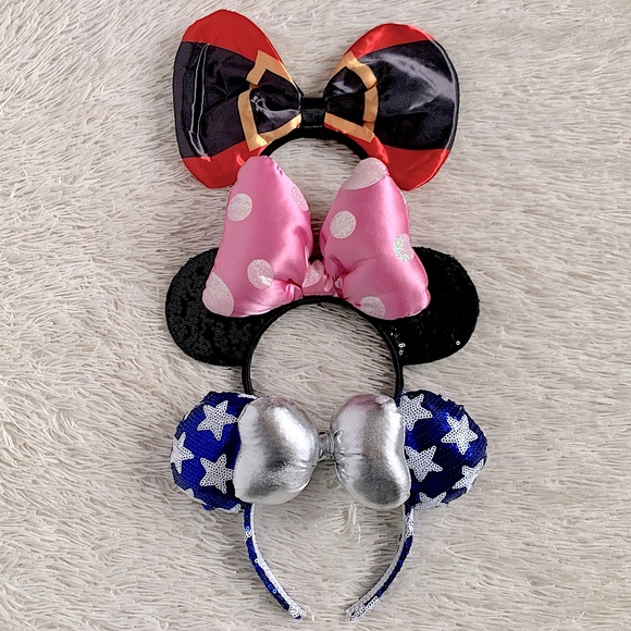 Disney Other - Sparkly Minnie Mouse Ears with Bow Bundle/Lot •EUC